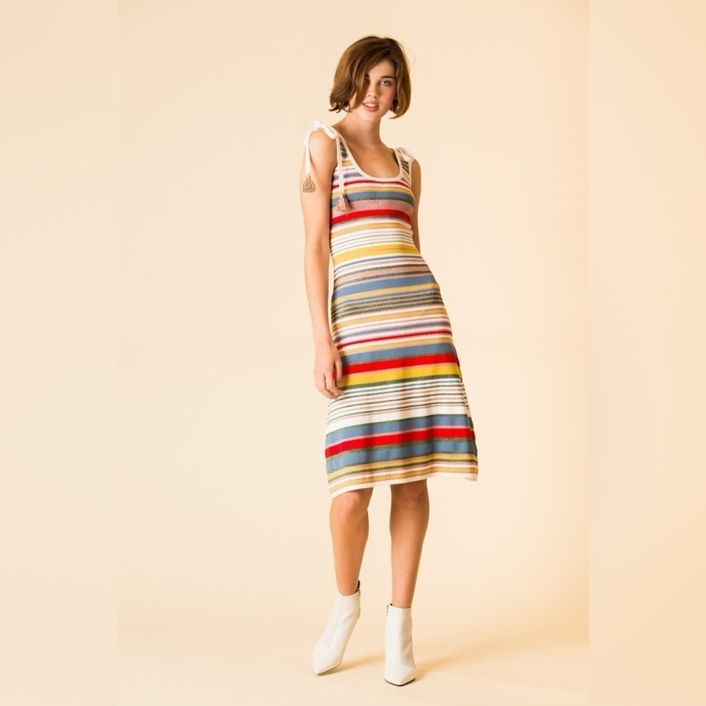 VERONICA BEARD Dulce Striped Knit Dress with Tassels Sz Large✨ - Picture 4 of 16